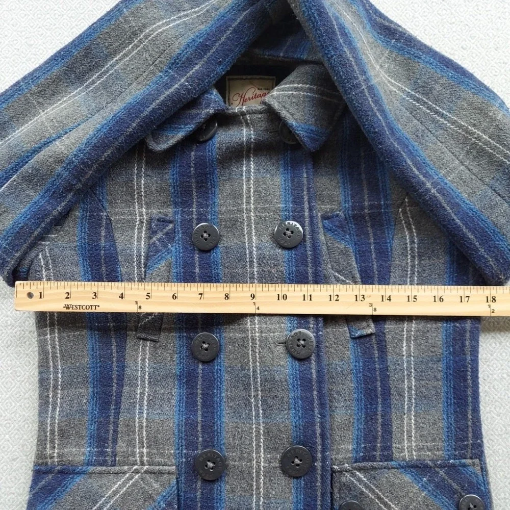 Heritage Pea Coat Women S Blue Striped Wool Blend Double Breasted‎ Jacket